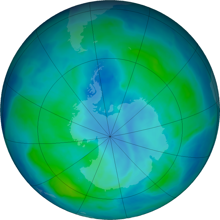 Antarctic ozone map for 27 February 2016